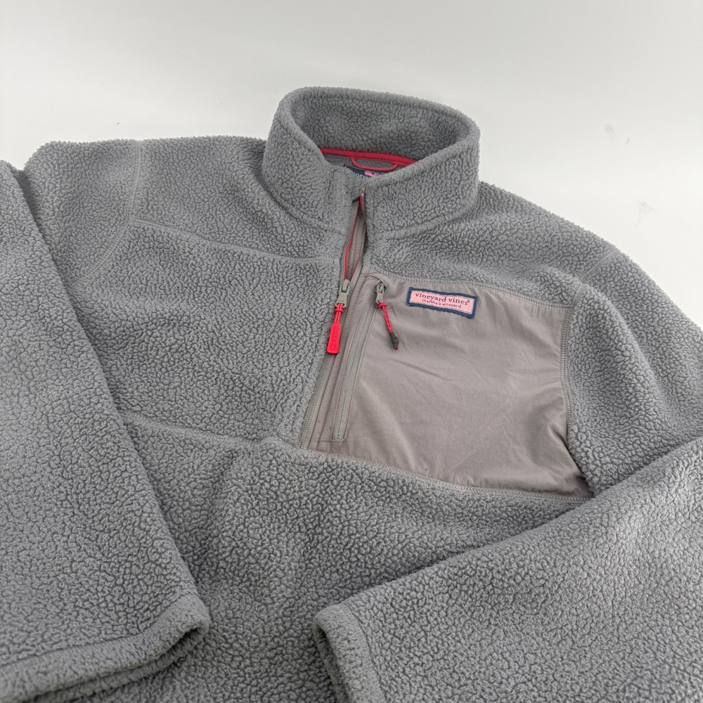 Vineyard Vines Mens Gray Sherpa Fleece Quarter Zip Pullover Jacket Large 1845